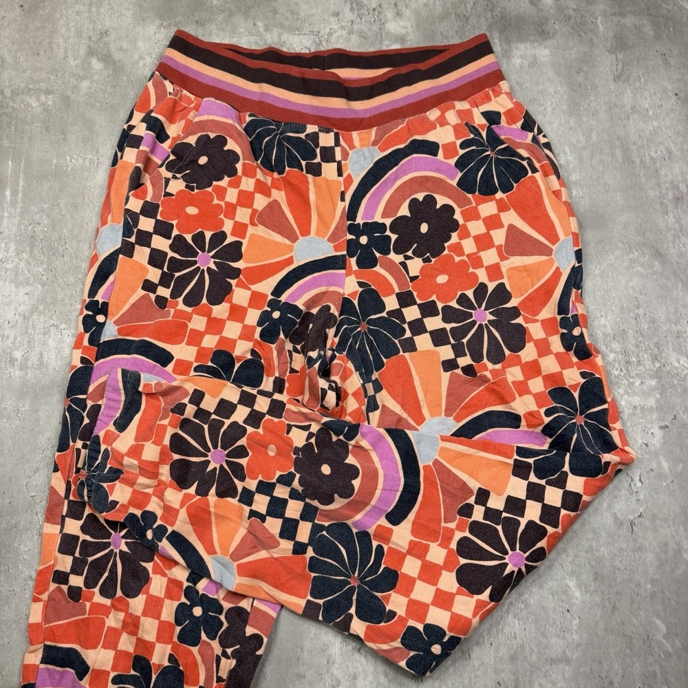 Marine Layer Amelia Retro Floral Checkerboard Joggers Pink Orange S Vibrant